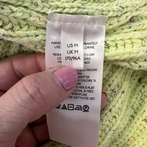 Free People Leo Tunic Sweater Medium Size Green Yellow Cowl Neck Confetti Knit - Picture 9 of 11